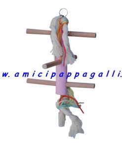 Gioco altalena dondolo con posatoi e corda sisal annodate per pappagalli, cocorite, inseparabili