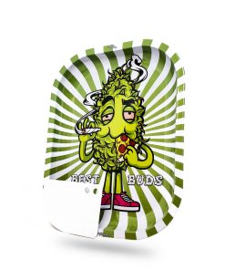 Best Buds Pizza Vassoio Piccolo 14×18 cm con Grinder Card Magnetica