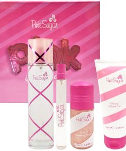 Cofanetto donna PINK SUGAR PINK IS IN THE AIR edt + edt da borsa + profumo illuminante roll on + gel doccia luminoso